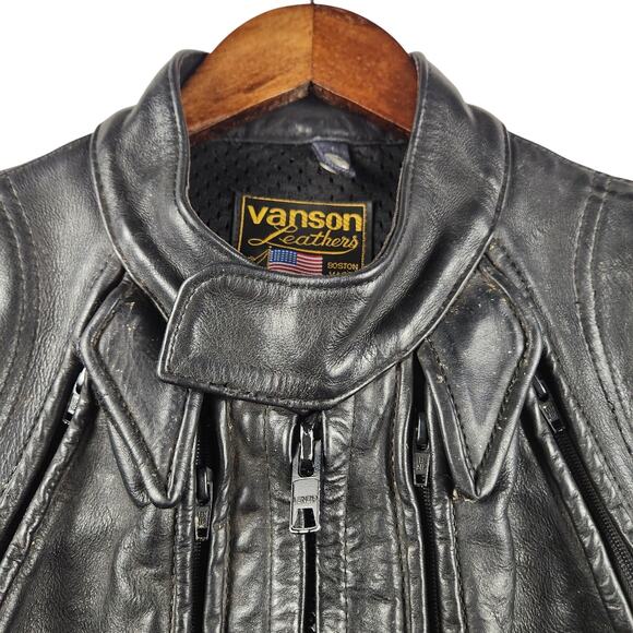 Vanson Leathers Motorcycle Jacket Men 44 Black Moto Guzzi Patch USA Made - Picture 6 of 16